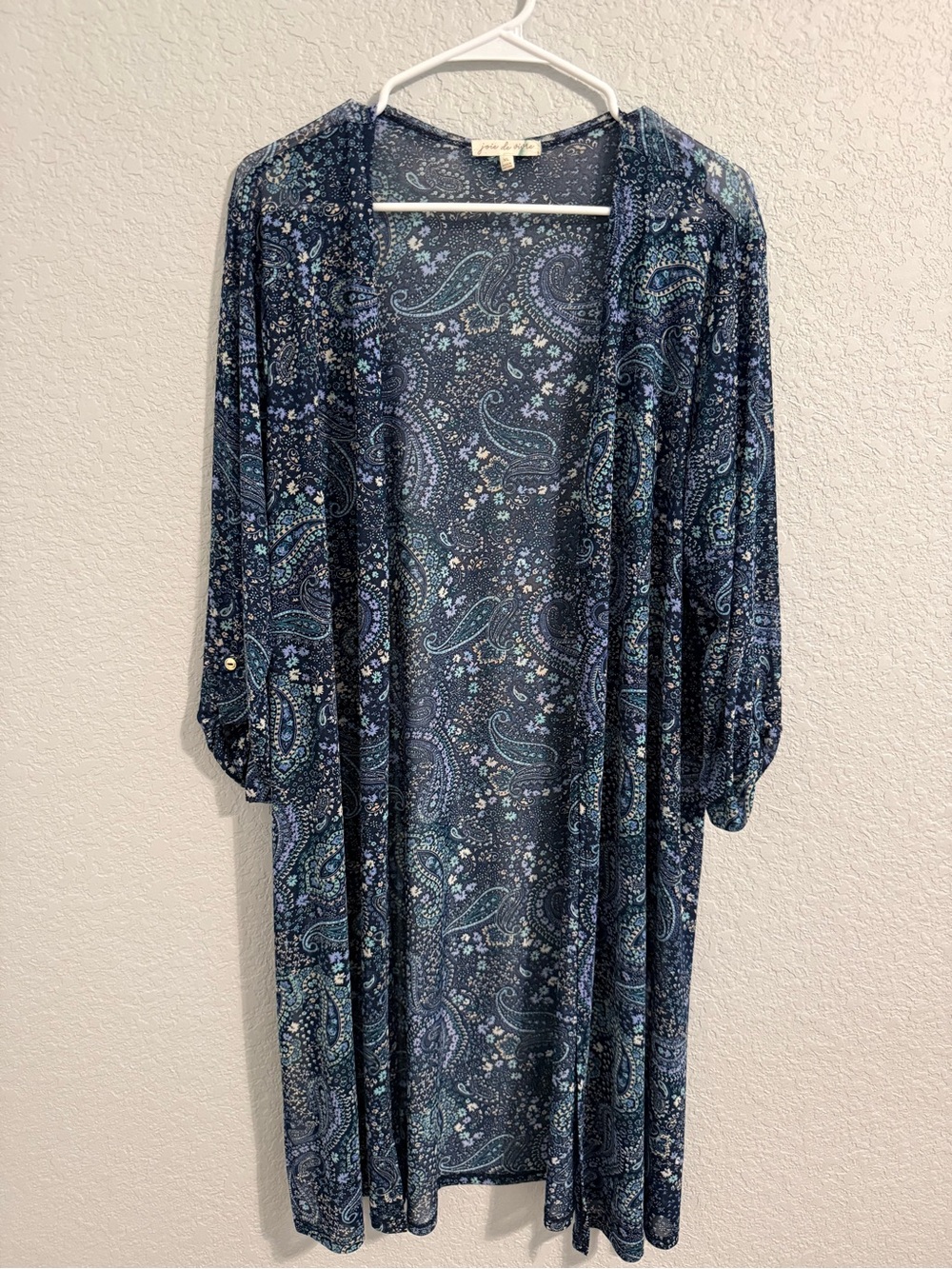 Joie De Vivre Blue Paisley Open Front Kimono Cardigan Women’s Size XL